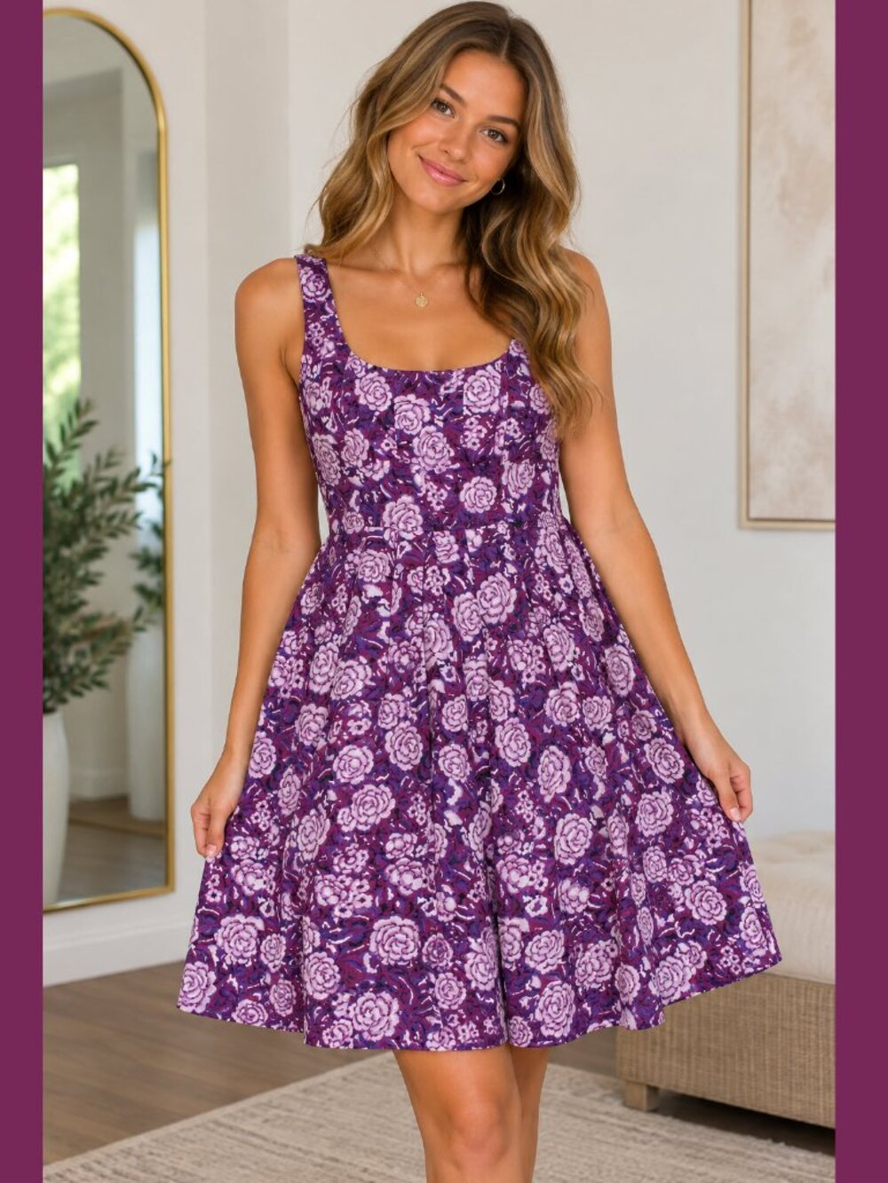 Corey P. Purple Floral Fit & Flare Mini Dress - 10 - EUC